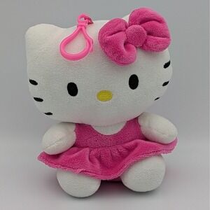 Sanrio Hello Kitty Plush Coin Purse Backpack Clip Pink Dress 6 Inch 2024